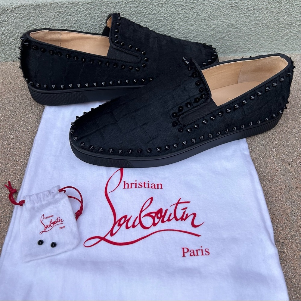 Christian Louboutin Men's Black Studded Slip-On Loafers